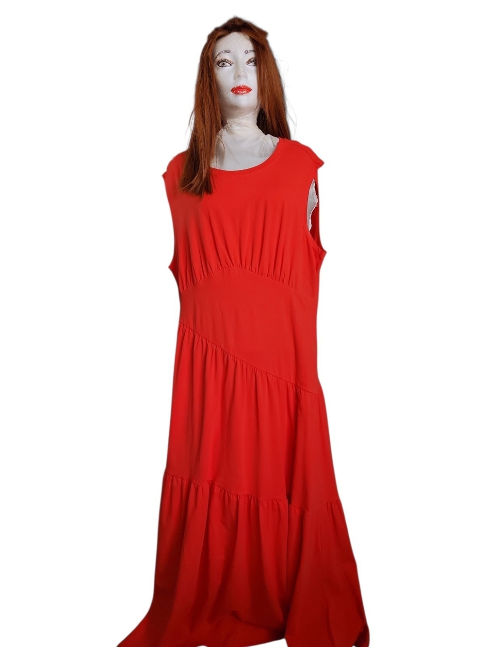 DKNY Sleeveless Red Tiered Maxi Dress for Women Size Large